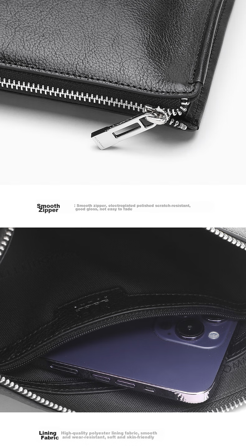 ELLE HOMME Men's Clutch Bag, High-Quality Top-Layer Leather Zipper Wallet, Large Capacity Handbag, Fashionable Men's Bag, 01850 Black, Birthday Gift for Boyfriend 10