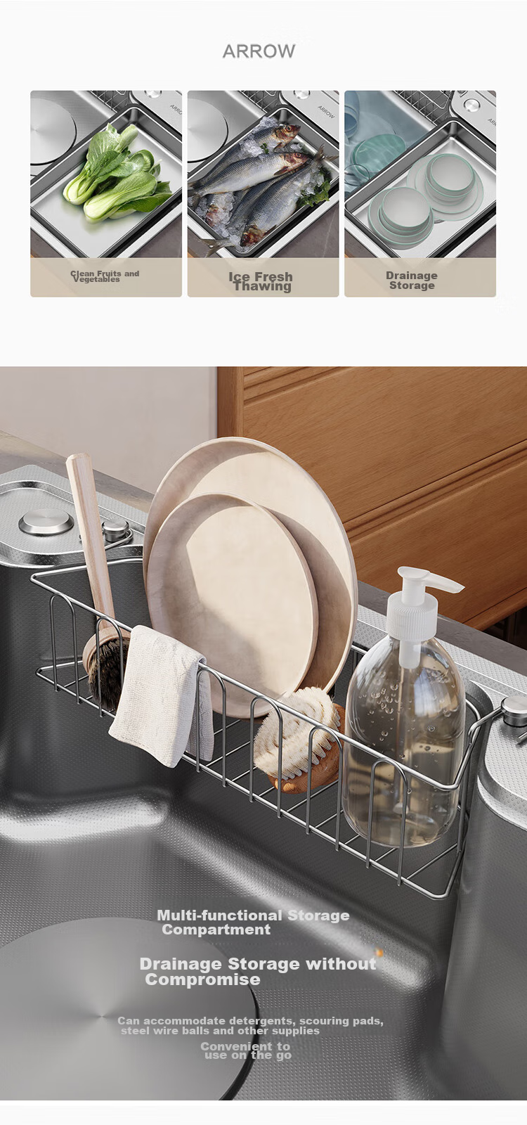 ARROW Sink, Kitchen Vegetable Washing Basin, Stainless Steel, Household Use, Japanese-Style Large Single Sink, AE5575452G23-YSS·75*48 8