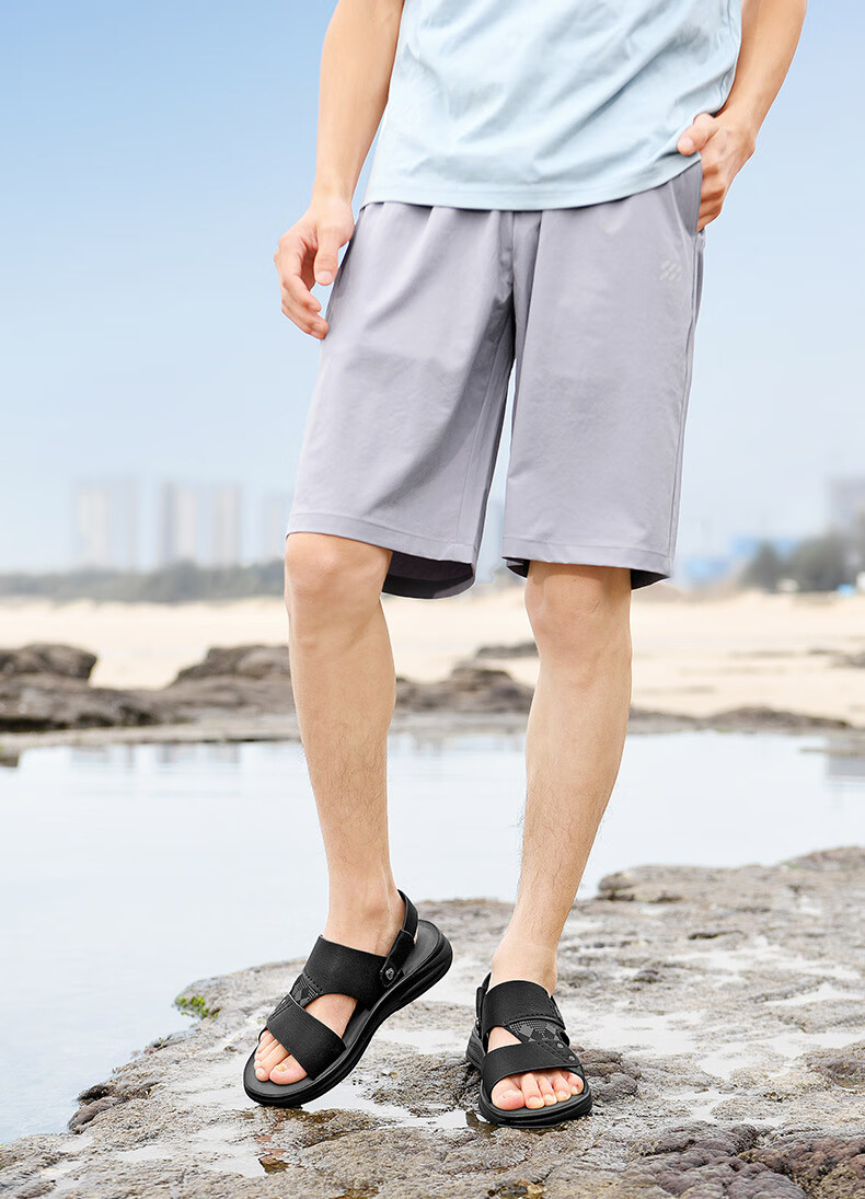 HLA Men's Sandals Comfortable Breathable Beach Shoes Dual-Purpose Slippers T029 Black Size 40 5