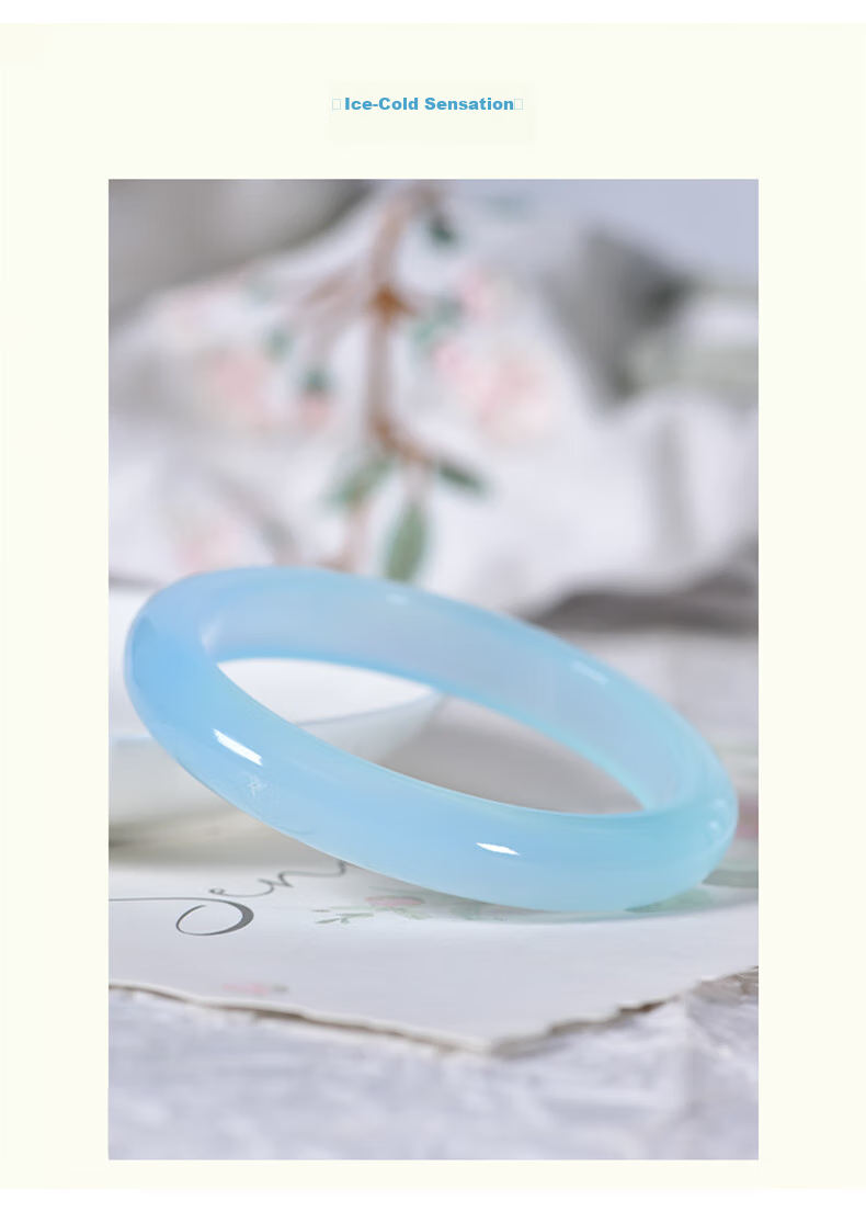 Jingying [Premium Grade] Jade Bangle for Women, Sea Blue Color, Ice Jade Chalcedony Bracelet, Birthday Gift for Wife Or Girlfriend 12