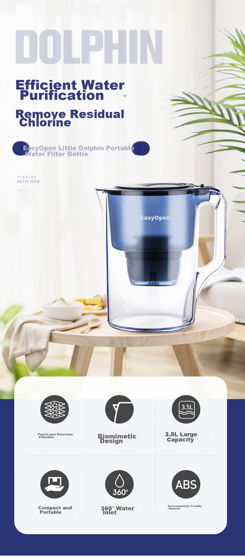 Yikaide Water Filter Pitcher 3.5L, Household Water Purifier, Portable Tap Water Filtration Jug, One Bottle One Cartridge, Liu Tao Endorsed, Annual Meeting Procurement, Administrative Procurement 1