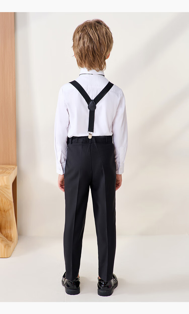 ROMON Children's Formal Wear, Holiday Performance Outfit, Boys' Graduation Host Long-Sleeve Long Pants Suspender Suit, Black, Size 170 10