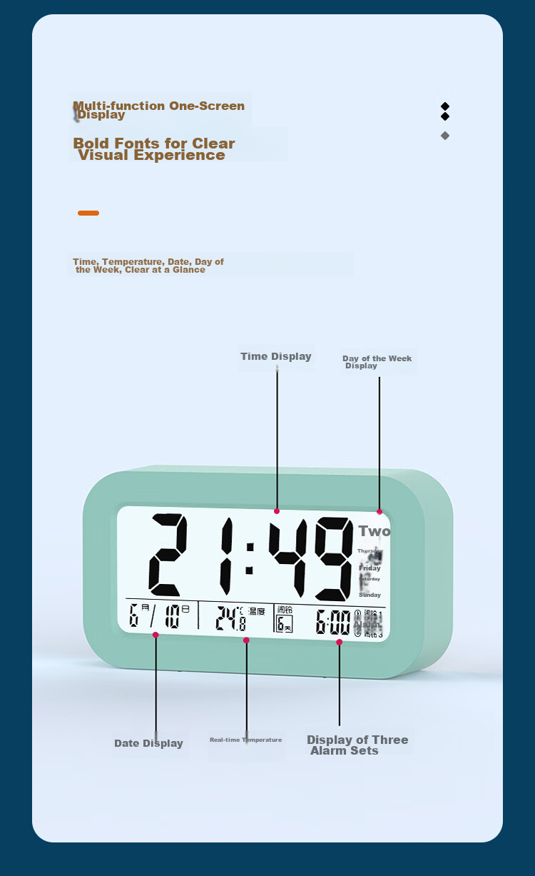 Compas Multifunctional Electronic Alarm Clock for Students, Wake-Up Device, Digital Clock, Essential for Back-To And Graduation Season, 801 Blue New Year Gift for Students And Childre 9