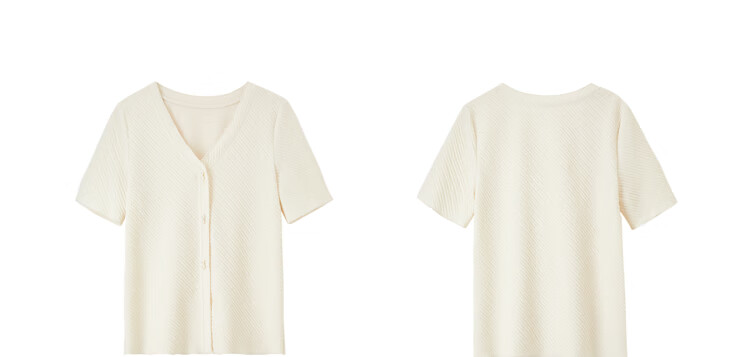 Sentubila Gentle V-Neck Pearl Button Short-Sleeve T-Shirt for Women, Summer Slimming Niche Design Top, Apricot Color, Size S 20