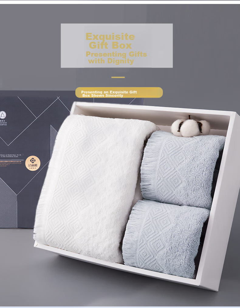 Grace Pure Cotton Antibacterial Towel And Bath Towel Set of Three, Wind-Proof Style Comfortable Towels Gift Box Set, White + Gray Sports 5