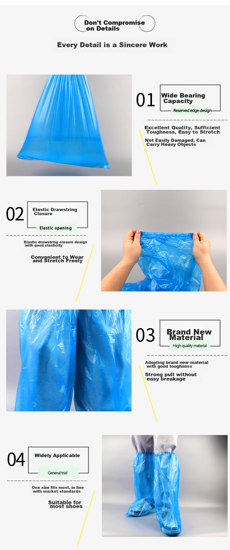 BWNK Disposable Rain Shoe Covers [50 Pack], Adult And Children's Universal Extended Thick Outdoor High-Top Shoe Covers 6