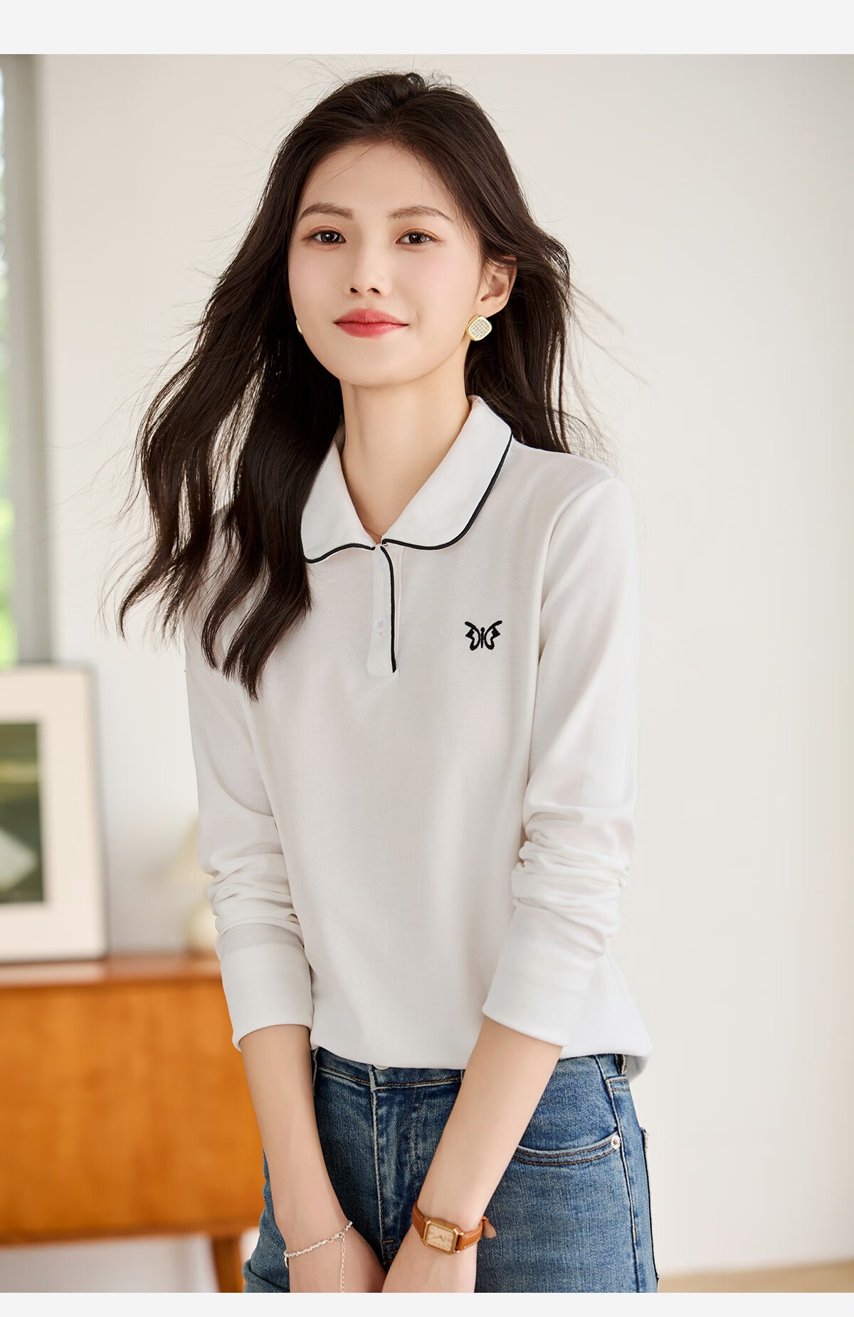 Taxiang Women's Short-Sleeve T-Shirt, Versatile Ladies' Polo Shirt, Casual Letter-Design Collared T-Shirt Top T144T1843 14