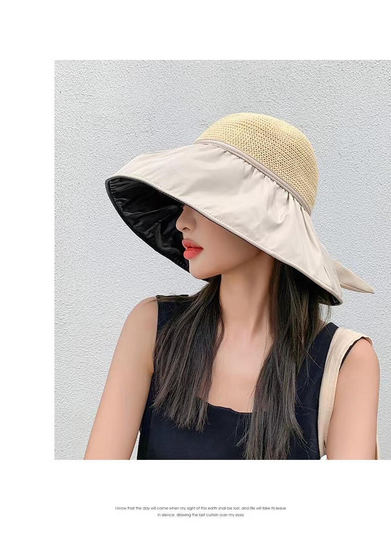 FitonTon Women's Wide Brim Sun Hat, UV Protection Black Gel Visor Cap, Summer Outdoor Versatile Straw Hat 15