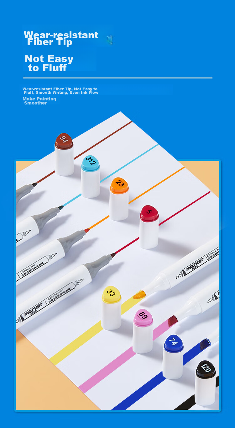 COMIX 12-Color Large Triangular Dual-Tip Quick-Drying Oil-Based Markers / Student Drawing Watercolor Pens / Fiber Pens / 1.0-6.0mm 12 Pieces / Bucket ZYMK07-Set 7