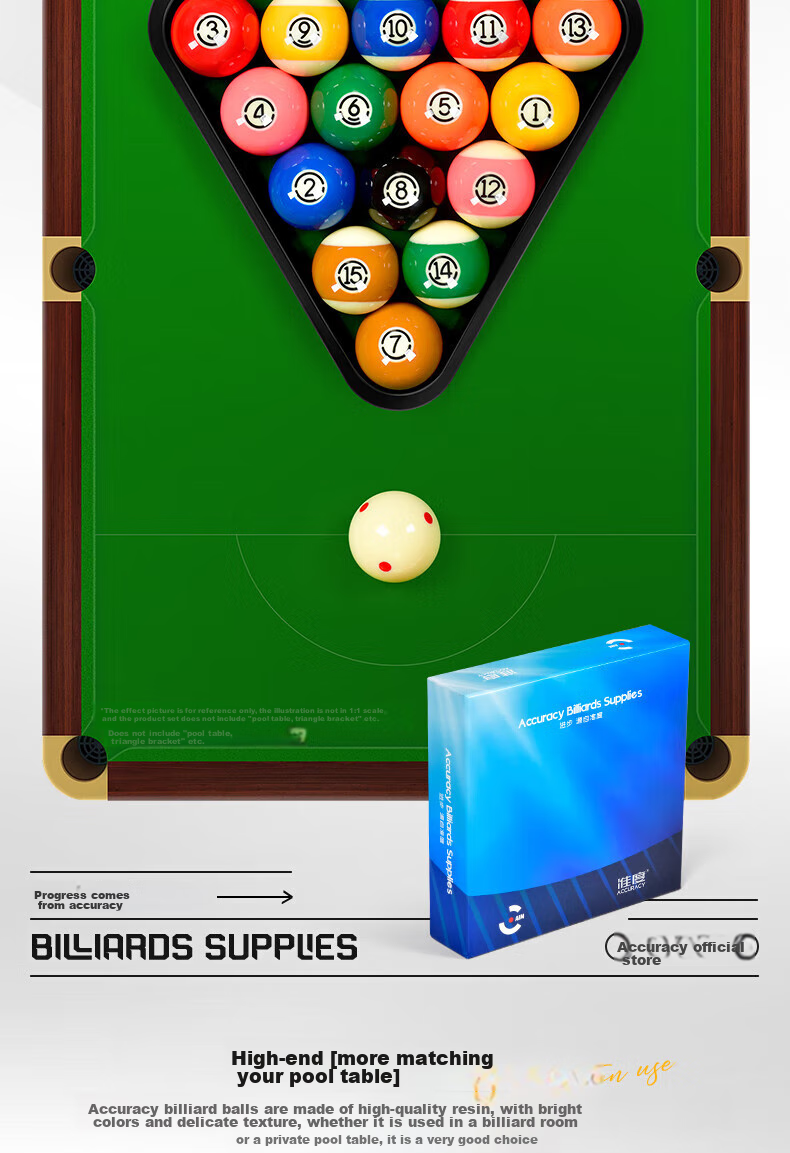 Zhundu Silver Award Pool Ball, English Snooker Standard Pool Ball, Crystal Ball, Pool Table Accessories, 8A Black Diamond 2