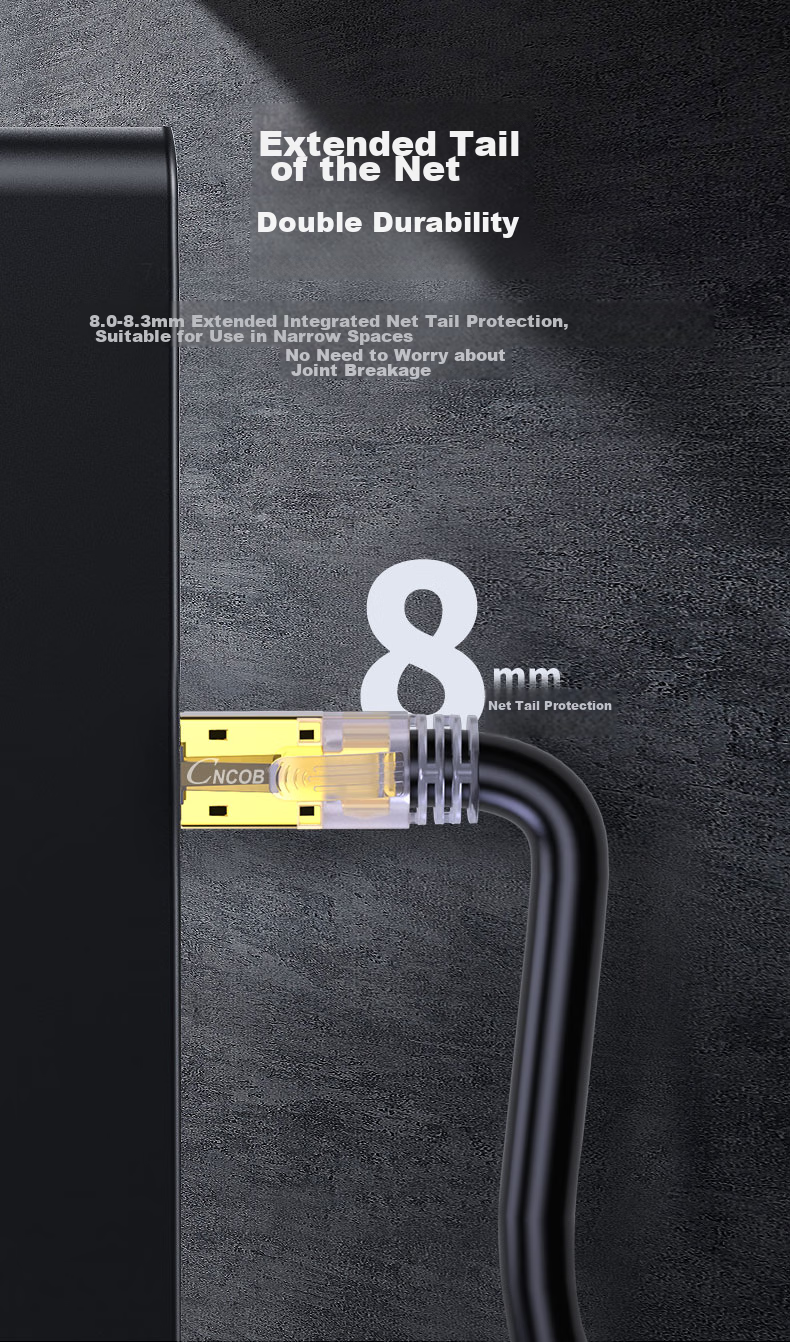CNCOB Cat8 Ethernet Cable, Engineering Grade Double-Shielded Pure Copper 8-Core Twisted Pair Cable, Gaming Network Cable, 10 Gigabit Patch Cord, Home Computer Network Connection Cable, Cat8 Cable 2 Meters CN-5003 8
