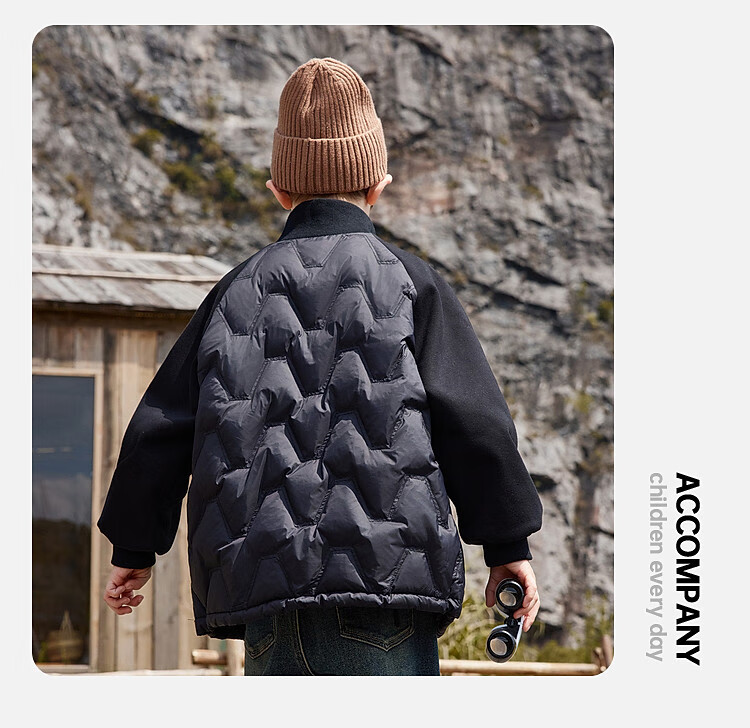 ASK JUNIOR Boys' Down Jacket Autumn Winter Warm 90% Down Raglan Sleeve Zip-up Coat Black 160cm 12