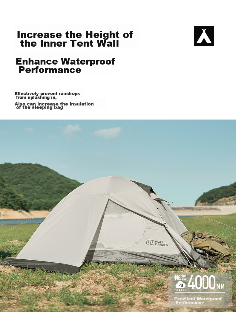 MOBIGARDEN Tent, Outdoor Camping with Snow Flap Three-Person Four-Season Tent Cold Mountain 3PLUS NXZQU61018, Dawn Mist White 7
