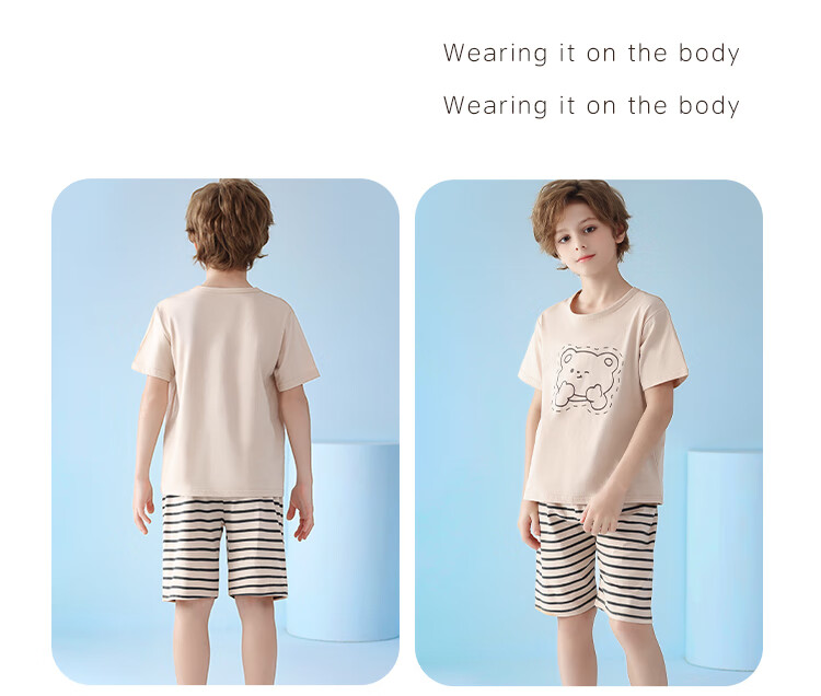 Nanjiren [Clearance Sale] Children's Pajamas for Boys, Summer Thin Cotton Sleepwear Set, for Older Kids 13