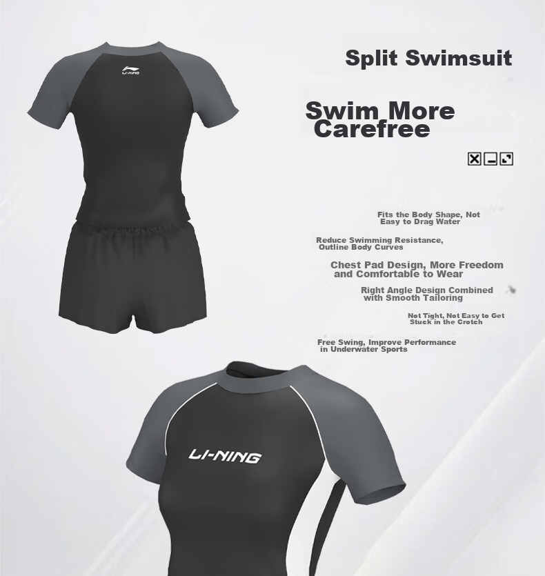 Li-Ning Women's Swimsuit, Fashionable Casual Two-Piece Boyshort Swimwear, Slim-Fit Hot Spring Bathing Suit 548 Black And White M 4