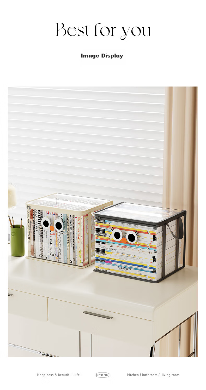 Fanyejia Book Storage Bag, Transparent Moisture-Proof And Dustproof Organizer Box for Students And Home Use, PVC Foldable Zipper Design, 24cm 9