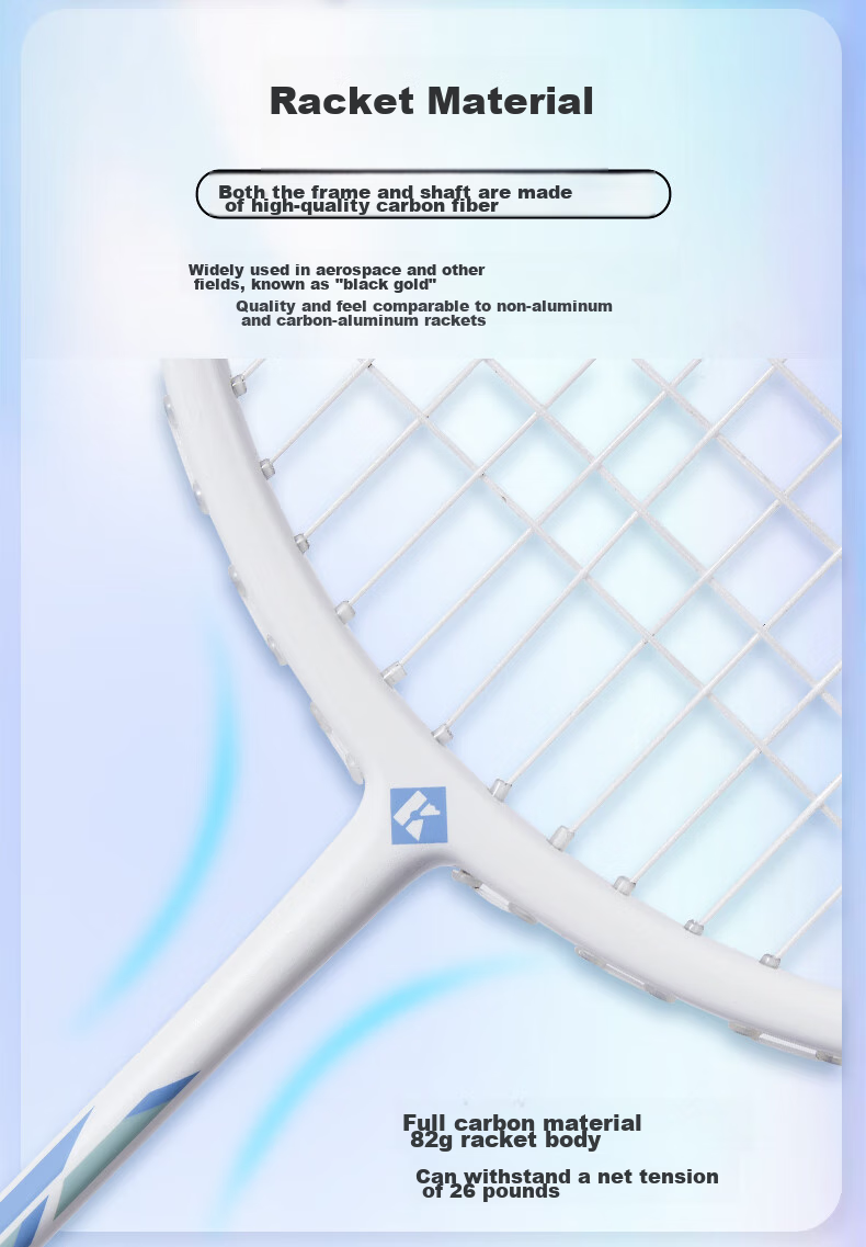 KUMPOO Badminton Racket, Full Carbon Ultra-Light, Suitable for Beginners, Training Racket, Versatile for Attack And Defense, Finished Racket, Xunfeng KD883 White And Gree 4