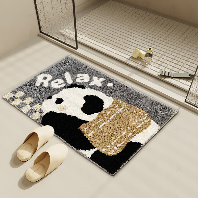 Cute Panda Plush Non-Slip Absorbent Bathroom Floor Mat for Home Toilet Entrance