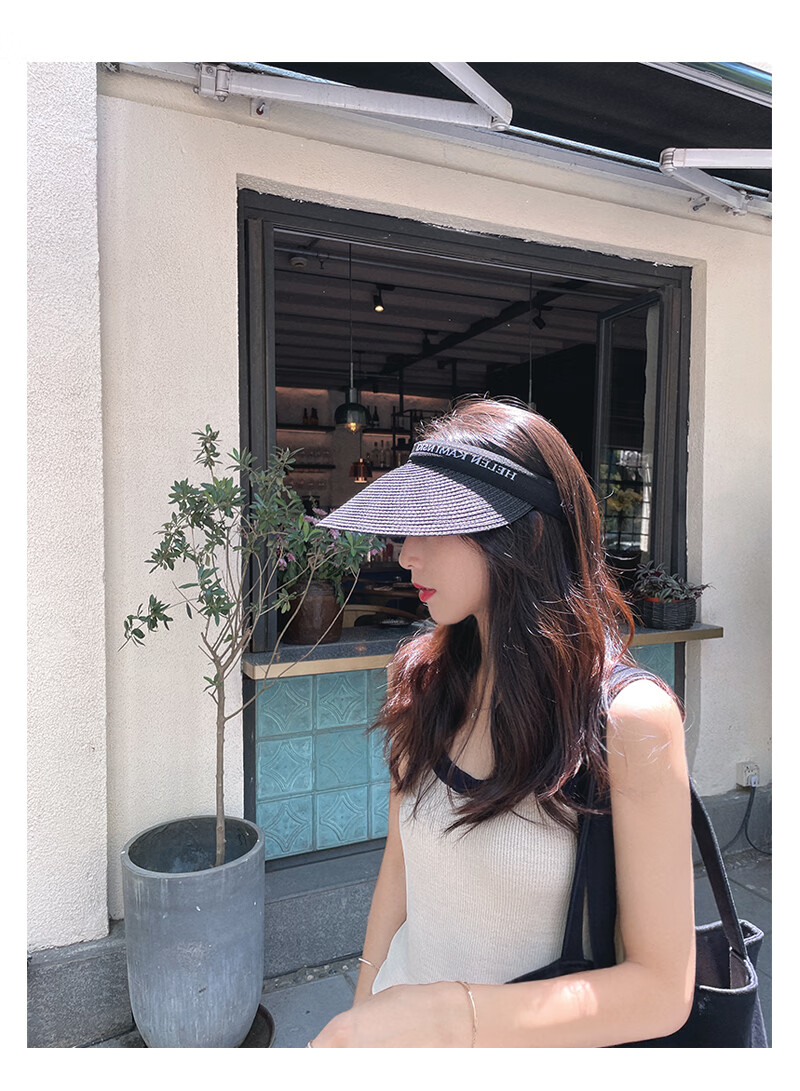 XUEXIMAN Summer Ins Straw Topless Baseball Cap for Women, Outdoor Versatile Beach Wide Brim Sun Protection Visor Hat, Sunshade Hat 10