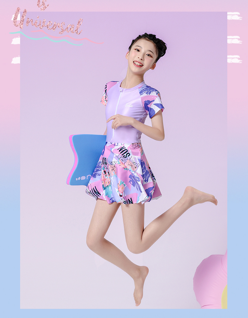 Barbie Girls' One-Piece Swimsuit Dress for Older Children, Stylish Swimsuit for Young Girls And Middle School Students 11