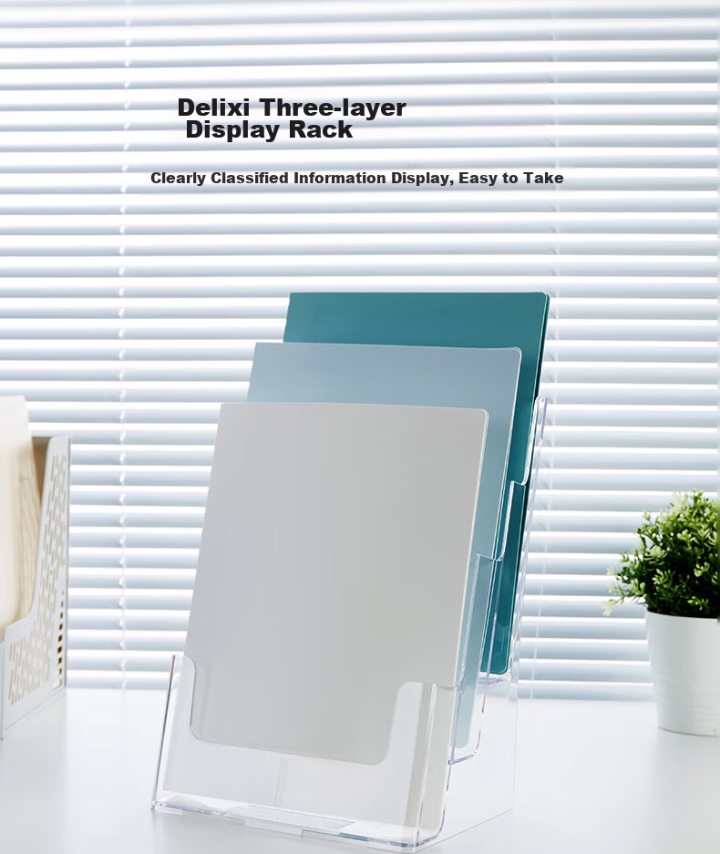 Deli [Super Popular] Deli 3-Tier A4 PS Material Desktop Display Stand Wall-Mounted Flyer Magazine Rack Catalogue Promotional Stand 9318 1