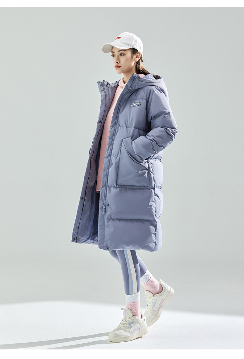 安踏中长款羽绒服女2021年冬季鸭绒连帽运动外套加厚保暖过膝a38635