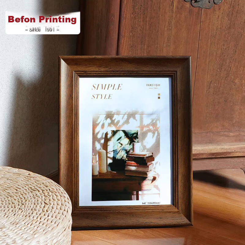 Befon 6-Inch Vintage Photo Frame, Wall-Mounted European Style Creative Frame, Tabletop Display Frame, Walnut Color 0245