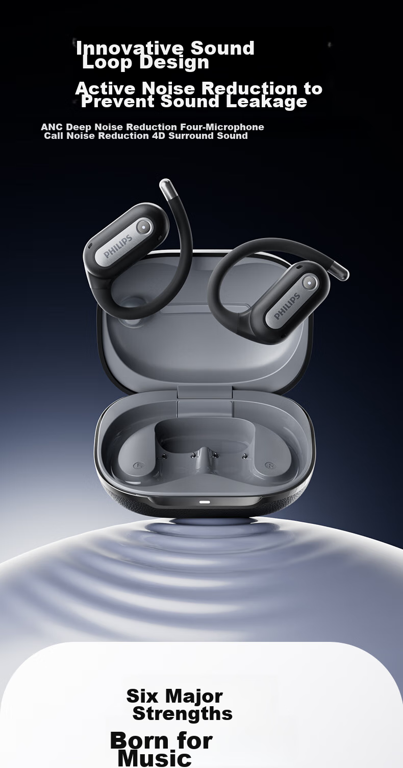 PHILIPS True Wireless Bluetooth Earphones, Open-Ear Design with Bone Conduction Concept, Clip-On Style, Sports Running Noise-Cancelling Universal Fit for Apple TAT4759 White 5