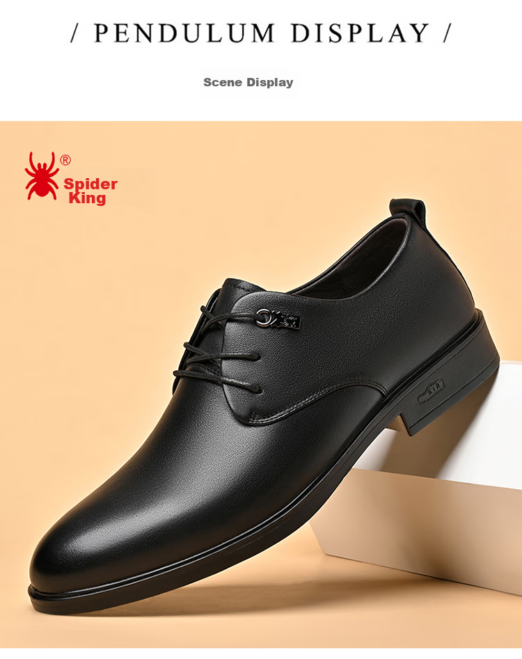 SPIDER KING Men's Leather Shoes, British Style Lace-Up Formal Shoes, Versatile Comfortable Business Casual Shoes, 22393 Black, Size 37 9
