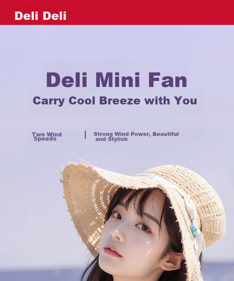 Deli Mini Handheld Rechargeable Small High-Power Electric Fan for Outdoor Camping, Office, Dormitory, Desktop Use with Lanyard, White 1