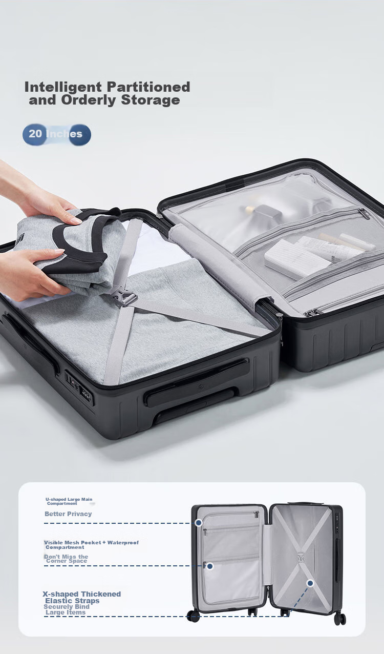JD Original German PC Suitcase for Men And Women, Large Capacity Trolley Case Travel Luggage Leather Suitcase, Cloud White, 26 Inches, Carry-On Size 11