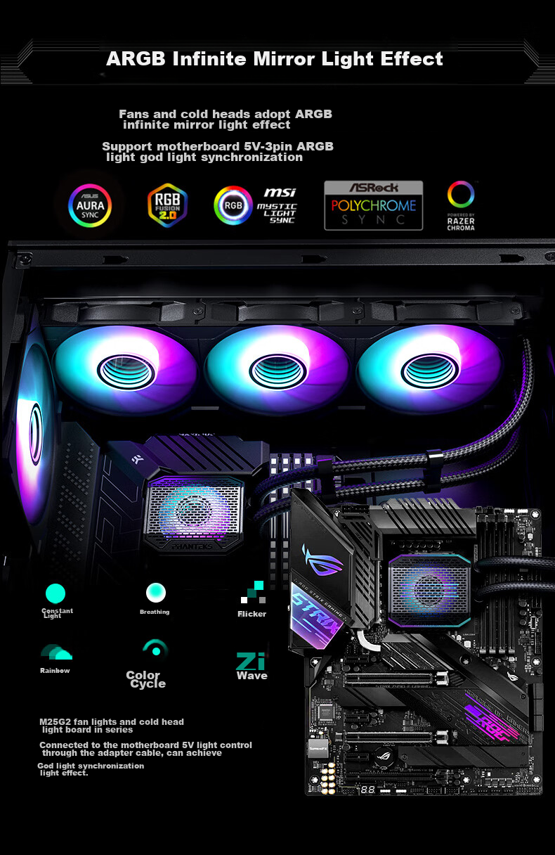 PHANTEKS Ice Spirit M25 White 360 V3 All-In CPU Liquid Cooler (Pre-Installed 3 ARGB Fans, Infinite Mirror, Simplified Cable Management, All-Metal Mounting Brackets) 7