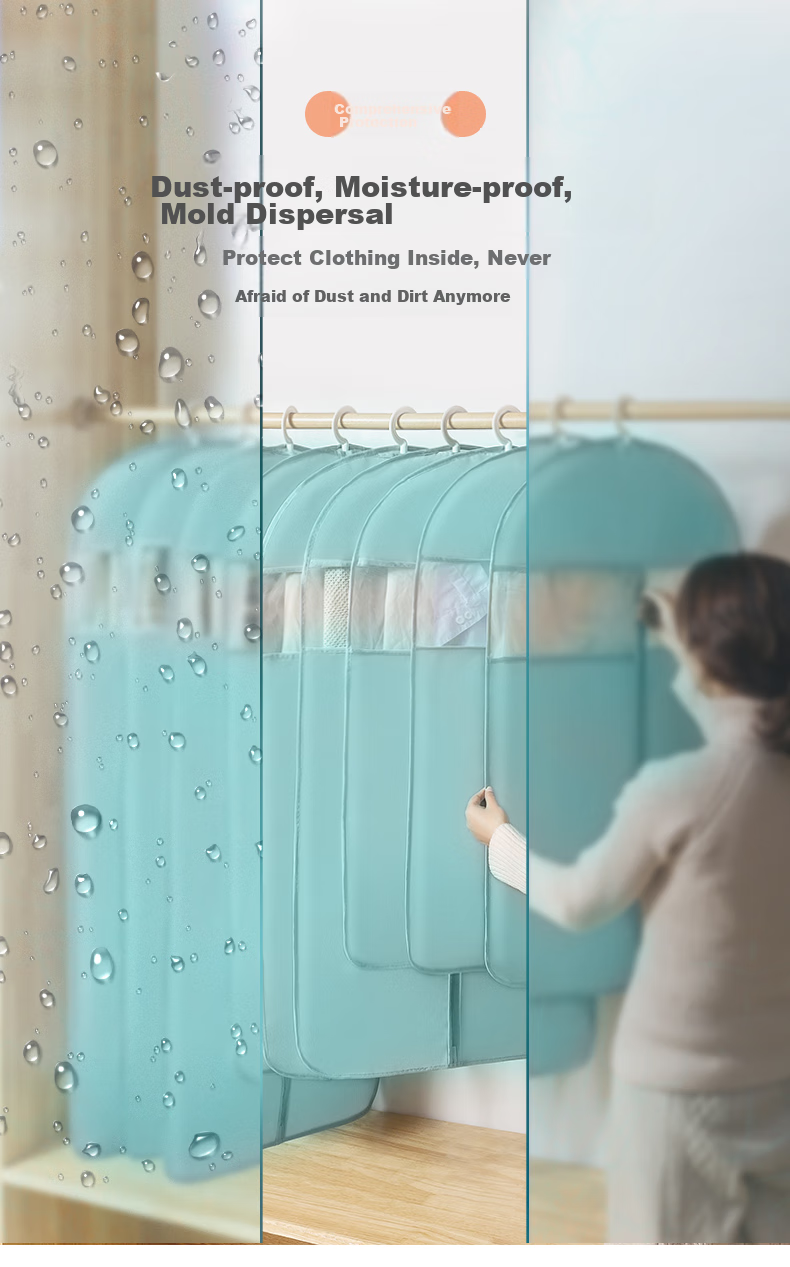JEKO&JEKO Clothing Dust Cover, Dust Bag Set of 10, for Coats And Down Jackets, Garment Storage Bag, Transparent Clothes Cover, Hanging Bag, Blue 5
