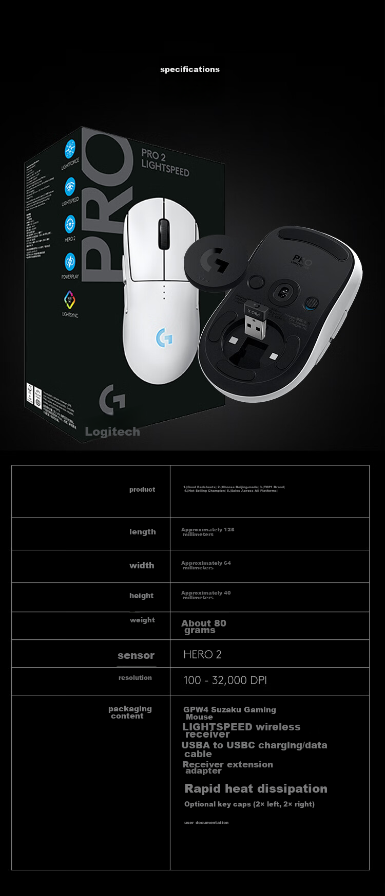 G GPW Fourth Generation Zhuque Wireless Gaming Mouse, HERO2 Sensor, Symmetrical Design, FPS Valorant Delta, Esports-Level Wireless Technology, White 9