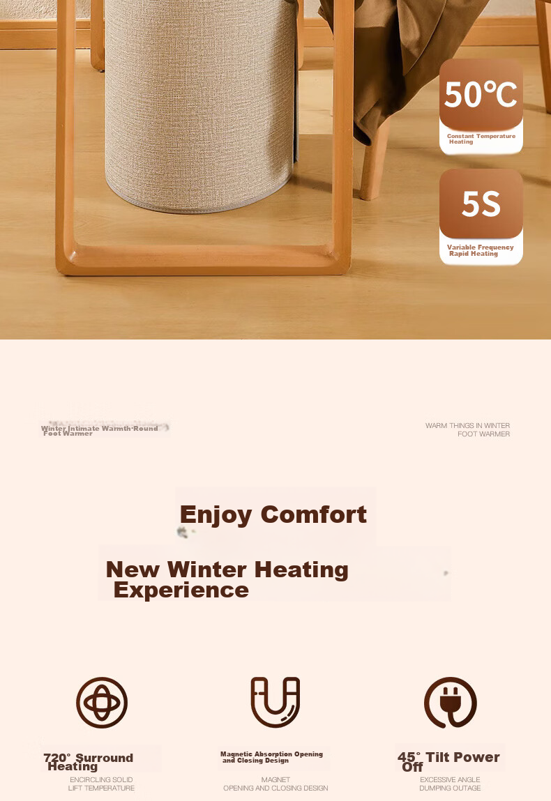 Jiashigao Foot Warmer, Heating Device for Legs And Feet, Graphene Heating, Smart Temperature Control, 3C Certified, Under-Desk Electric Heater, Portable, for Office Use in Winter, Leg Heating 3