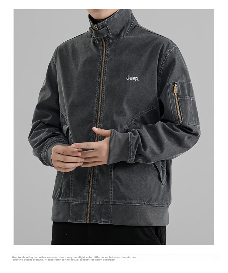 JEEP Men's Jacket, Spring And Autumn Casual Loose Workwear Lapel Coat, Black, 2XL 28