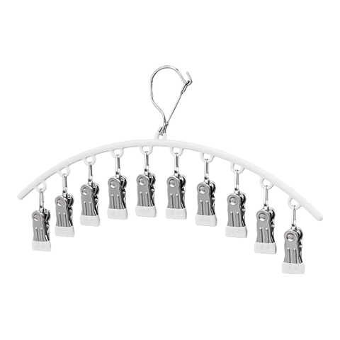 Jiabangshou Sock Drying Rack, Multi-Functional Plastic-Coated Clothes Hanger, Underwear Windproof Drying Clip with 10 Clips, Pack of 3