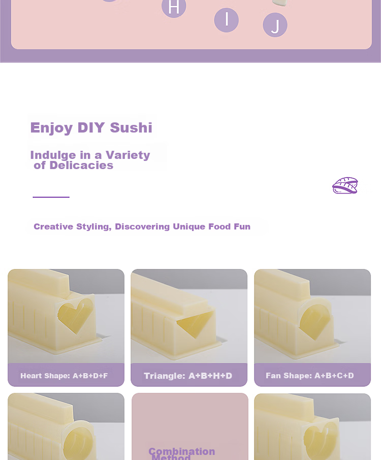 BJ Sushi Tools, Sushi Molds, Onigiri Molds, Sushi Roll Tools, Onigiri Molds, Nori Rolls Molds, 10-Piece Set 7