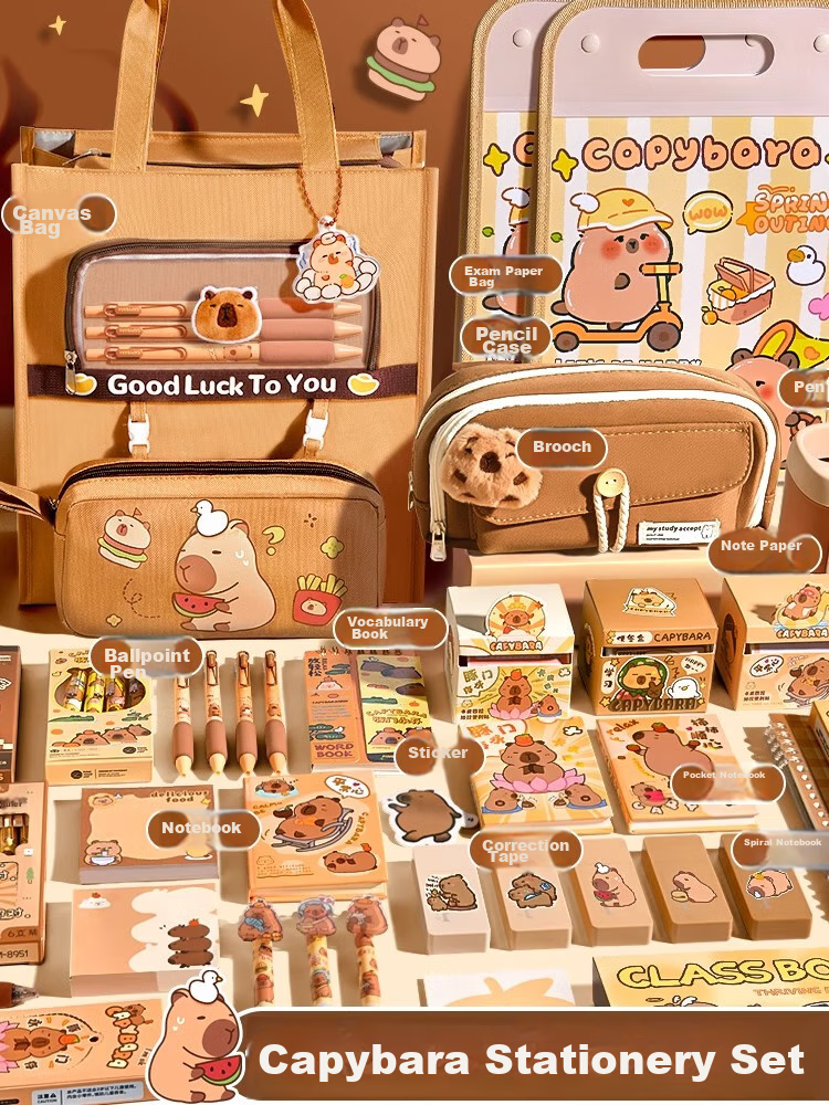 Shuxing Capibara Stationery Set Back-To Gift Box for Boys And Girls, Birthday Present, Children's Day Gift, Middle School Planner, High-Quality Gift for Elementary Students, Party Favor 3