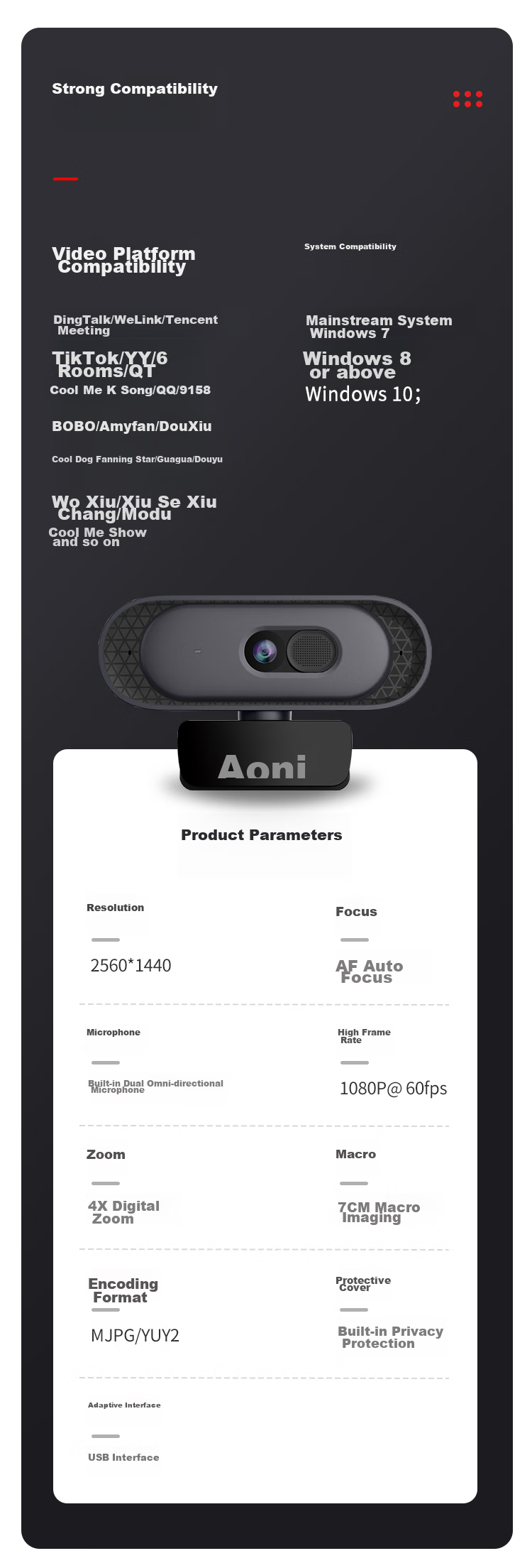 Aoni Computer Webcam, 2K Ultra HD, Auto Focus, with Microphone, for Desktop And Laptop External Use, Home Online Classes, Video Conferences, Live Streaming, Product Promotion, Plug-And A50 11