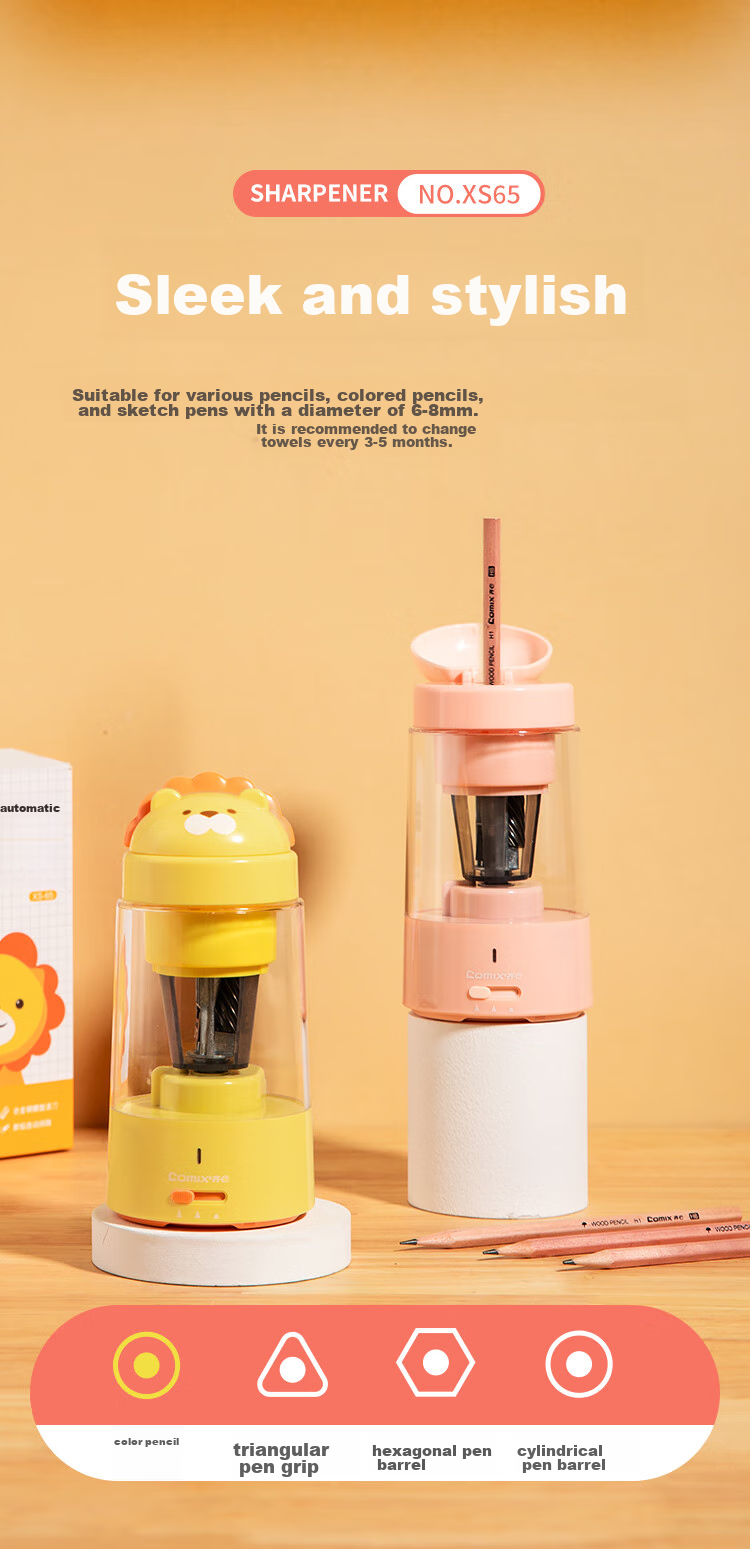 COMIX Fully Automatic Pencil Sharpener XS-65, Alloy Steel Roller Blade, 1.5h Fast Charging, 3 Thickness Settings, Student Stationery, Office And Study Use, Gift Box Packaging, Rotary Blade, Specially Designed for Primary School Students 6