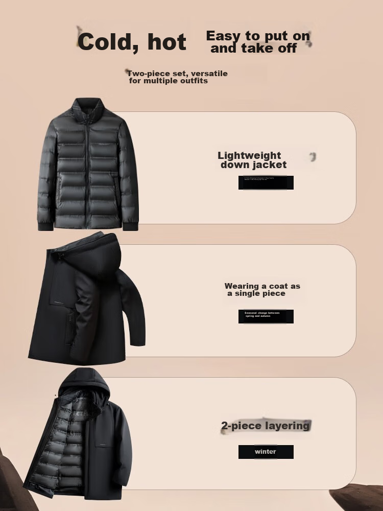 SHANSHAN Detachable Inner Lining Three-In down Jacket for Men, Goose Down Mid-Length Thick Warm Dad Coat Outerwear Men's 2XL 11