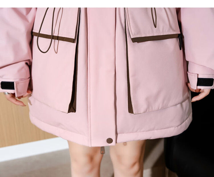 TonLion Women's Hooded Color-Block Workwear Down Jacket Sakura Pink L (Same Style as Guan Xiaotong) 21