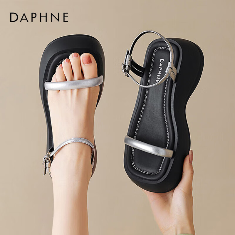 DAPHNE Women's Sandals, Fashionable Height-Increasing Platform Thick-Soled Shoes, Single Strap Versatile Women's Footwear 4023303162 Silver 35
