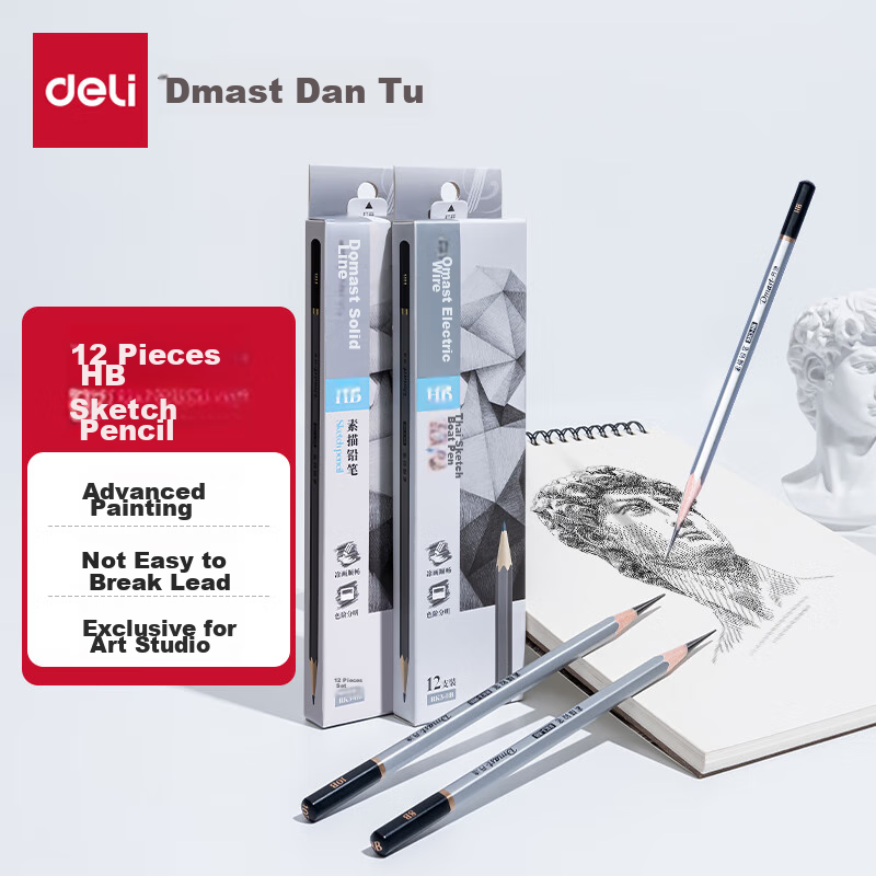 Карандаши чернографитные Deli HB Premium Art Drawing Pencils, 12 шт. в коробке, HB, деревянные, шестигранные, артикул RK3-HB