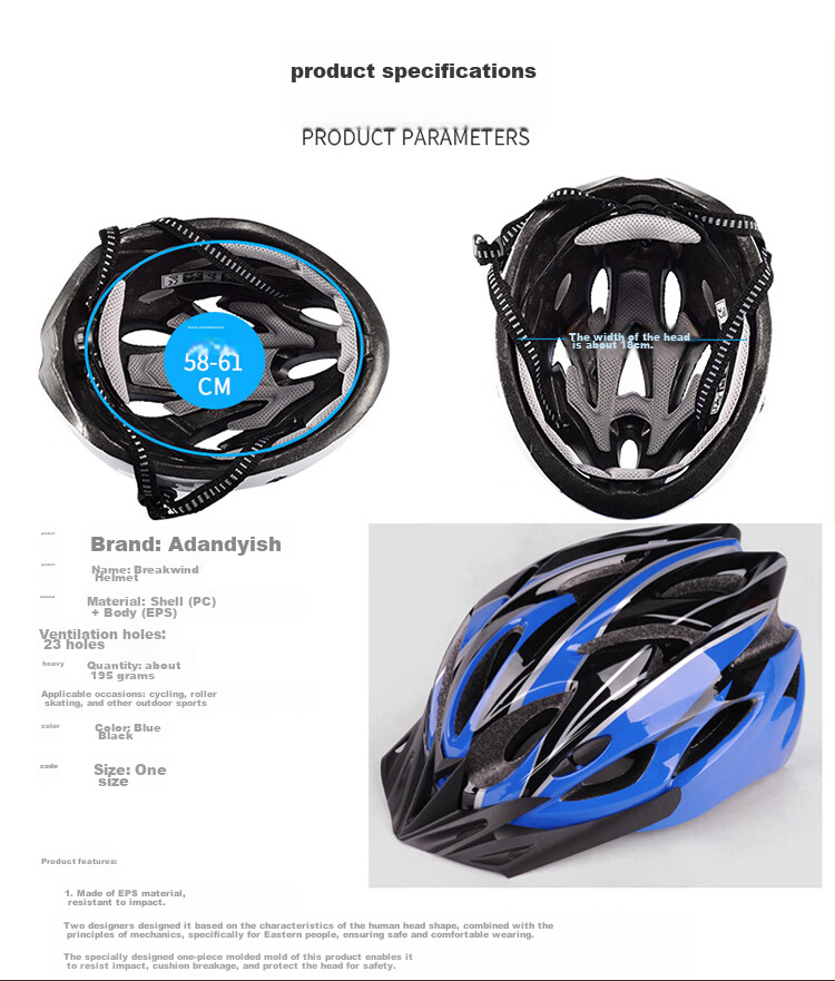 Adandyish Electric Mountain Bike Cycling Helmet for Men And Women, Mountain And Road Bicycle Helmet Cycling Equipment Blue And Black 7
