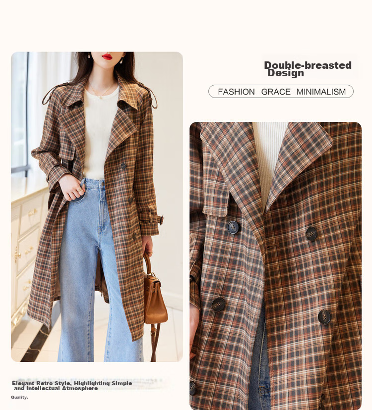 Dme [Suit Collar Trench Coat], Spring And Autumn Commuter Double-Breasted Straight Trench Coat, Women's Long Style 6