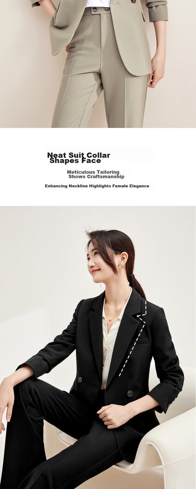 Sentubila Women's Professional Commuter Suit Set Spring Autumn Wrinkle-Resistant Non-Iron Blazer and Pants Two-Piece Interview Business Suit 5