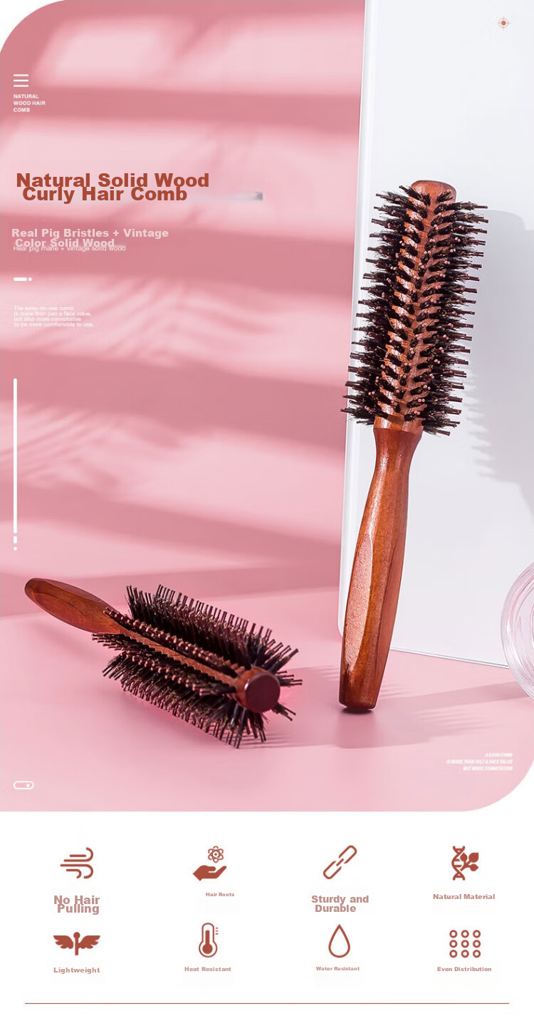 Cigeman Curling Iron, Pig Bristle Brush, Volumizing Styling Tool, Suitable for Men And Women, Hair Beauty Inner-Clipping Curler 1