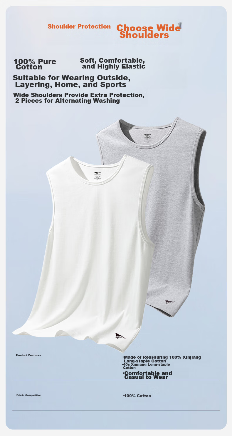 SEPTWOLVES [100% Cotton Soft Comfortable] Wide Shoulder Tank Top for Men, Pure Cotton Undershirt, Sleeveless T-Shirt, Sports Fitness Vest, Undershirt 1